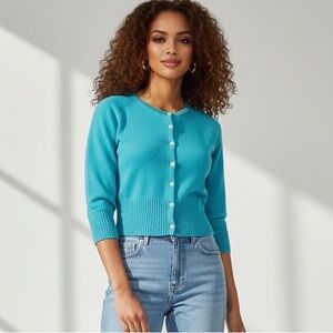 St John Teal Button-Up Women's Sweater Excellent Condition